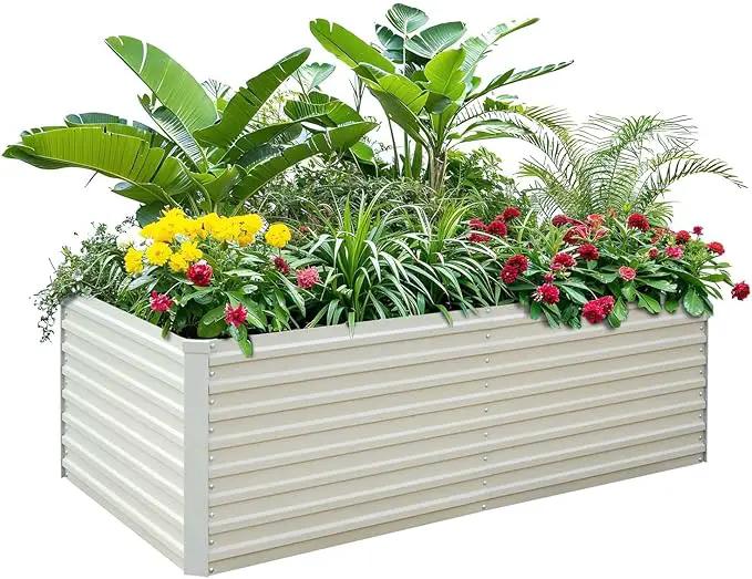 Raised Garden Bed 6x3x2ft, Galvanized Raised Garden Beds Outdoor for Vegetables Flowers Herbs, Steel Large Deep Planter Box, Tall Raised Garden Bed with 3ftx30ft Weed Barrier Fabric and Glove, Beige by GreenHaven Gardens