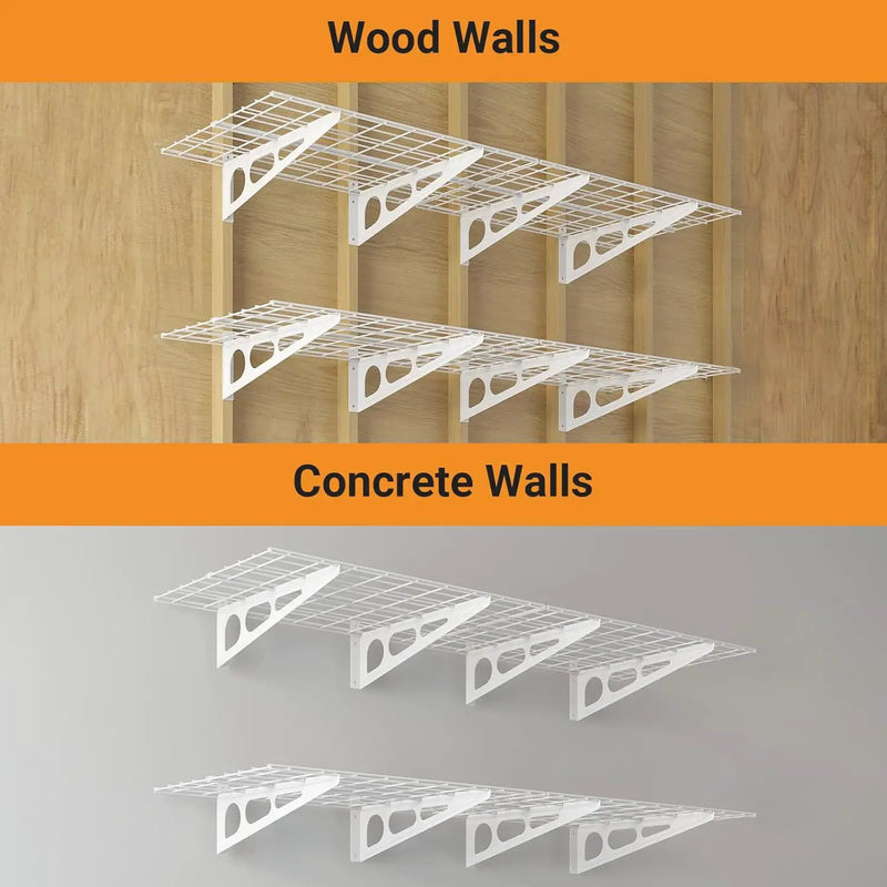 2x6 ft Garage Shelving, 2-Pack Wall-Mounted Shelves for Garage, Kitchen, Pantry Storage, 800 lbs Total Load Capacity Storage Wall Shelving, White by GreenHaven Gardens
