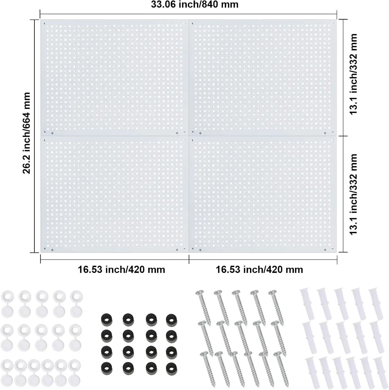 Peg Board, Heavy Duty Steel Organization Panels, Universal 1/8 and 1/4 Peg Board Accessories, Ideal for Garage Tool Storage, Pack of 4(White, 16X12) by GreenHaven Gardens
