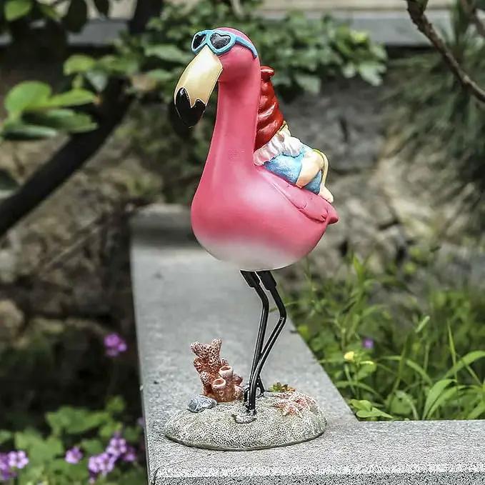 Gnome Garden Statue Funny Gnome Reclining on Flamingo Figurines, Resin Garden Gnomes Fall Decorations Outdoor for Patio Yard Lawn Porch, Ornament Gift by GreenHaven Gardens