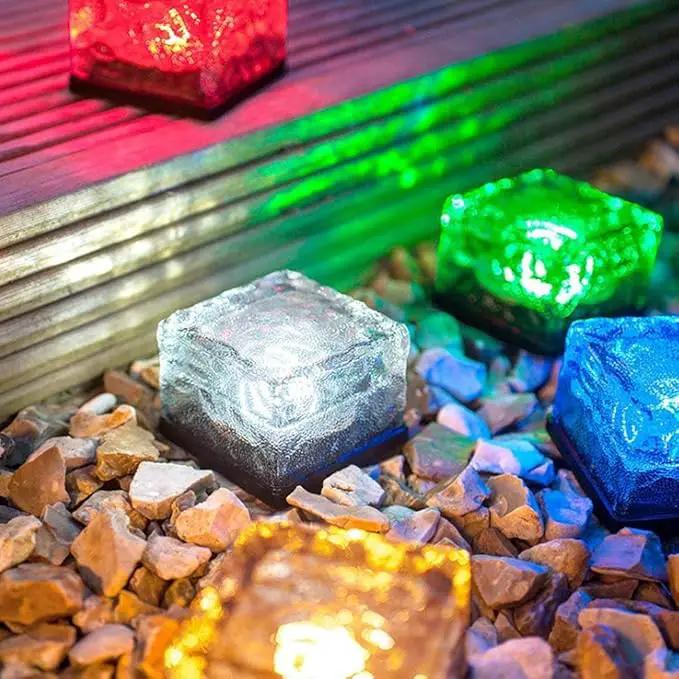 Solar Glass Brick Light - Crystal Brick Stone - Garden Solar Ice Cube Charming Glass Brick Lights Colour Change LED Garden Courtyard Pathway Patio Pool Outdoor Decoration Christmas(RGB 4PCS) by GreenHaven Gardens