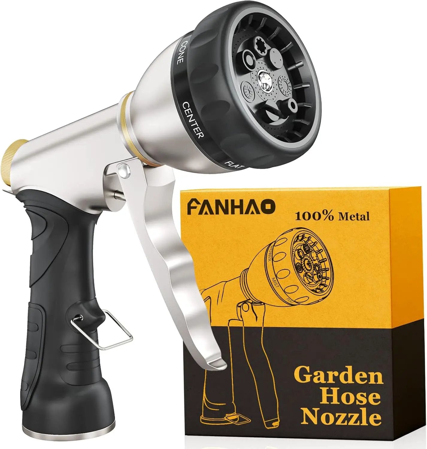FANHAO Garden Hose Nozzle, 100% Heavy Duty Metal Water Hose Nozzle Sprayer with 7 Spray Patterns, High Pressure Hand Sprayer with Ergonomic Handle for Watering Plants & Lawns, Washing Cars & Pets by GreenHaven Gardens