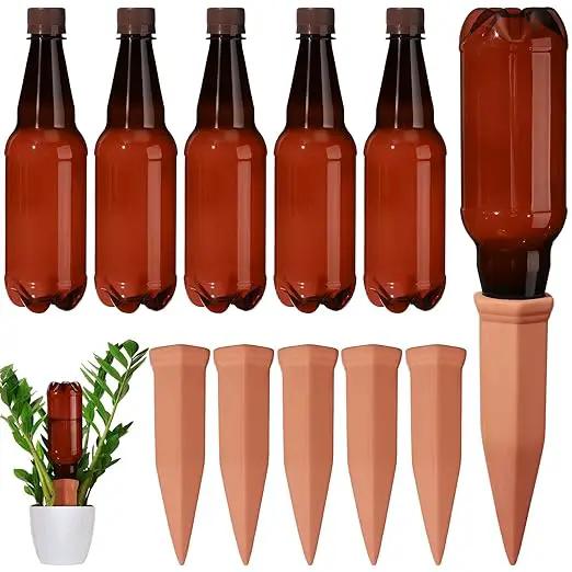 6 Sets Plant Watering Devices Include Terracotta Self Watering Spikes and 26 oz Plastic Bottles Slow Release Vacation Insert Automatic Plant Watered Device by GreenHaven Gardens