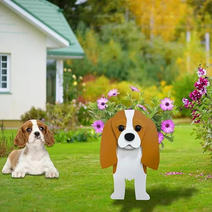 Brown King Cavalier Dog Planter Plant Pots,Cute Garden Dog Flower Planter,Dog Planters Birthday Gifts for Women,Office,Indoor/Outdoor Decor（9.45 * 8.66 * 13.39in） by GreenHaven Gardens