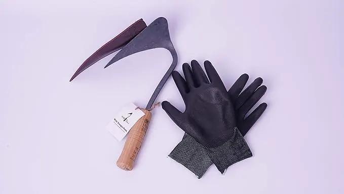 HandPlowHoe Gardentool with Safety Cover for Easy Gardening, Weeding and Farming Made by Korean Master Blacksmith (M GLOVE) by GreenHaven Gardens