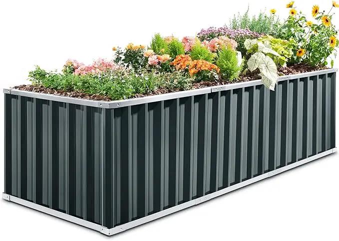 KING BIRD Galvanized Raised Garden Bed with 2 Installation Methods for DIY, 101" x 36" x 24" Heightened Planter Kit Box Outdoor for Deep-Rooted Vegetables, Flowers, Green by GreenHaven Gardens