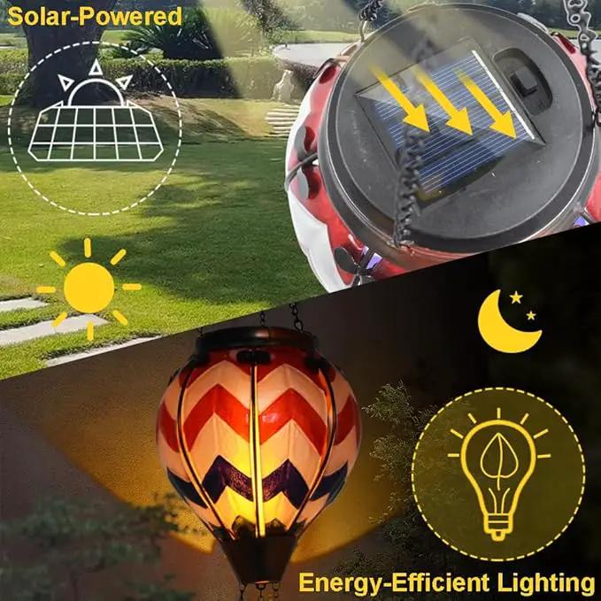 Hot Air Balloon Solar Lantern with Flickering Flame Hanging Solar Lanterns Outdoor Lights Waterproof Lanterns Decorative Garden Patio Yard Party Decor Wavy-Gray&Navy&Red by GreenHaven Gardens
