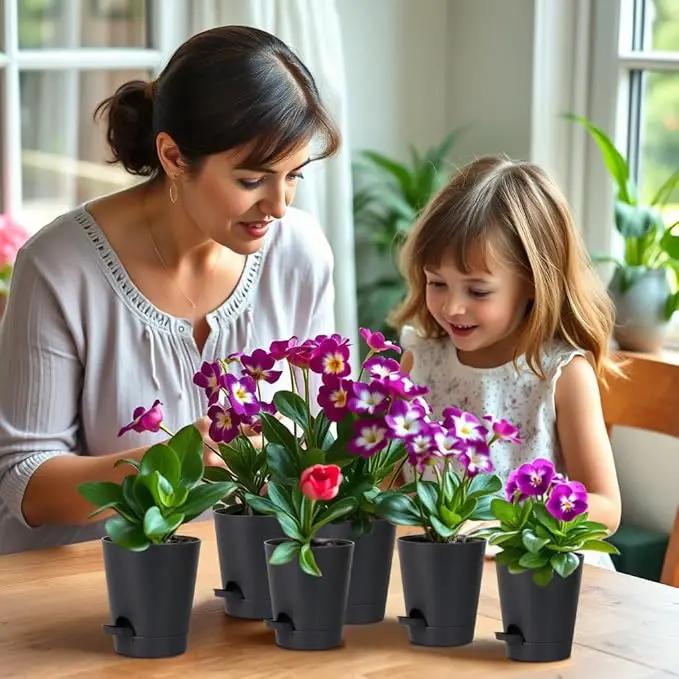 12 Pack 4 Inch Self Watering Plant Pots with Drainage and Saucers，Plastic Flower Pots for Indoor and Outdoor Plants, Nursery Planters for Houseplants and Herbs Black, 4 inch 12pcs by GreenHaven Gardens
