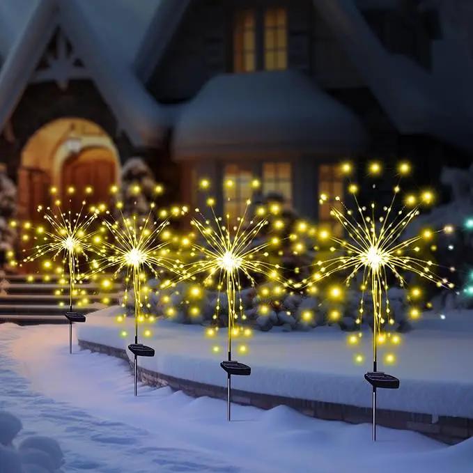 Solar Garden Firework Lights, 4 Pack, Waterproof, 120 LED, Outdoor, Warm White, Pathway, Patio, Party Decorations by GreenHaven Gardens