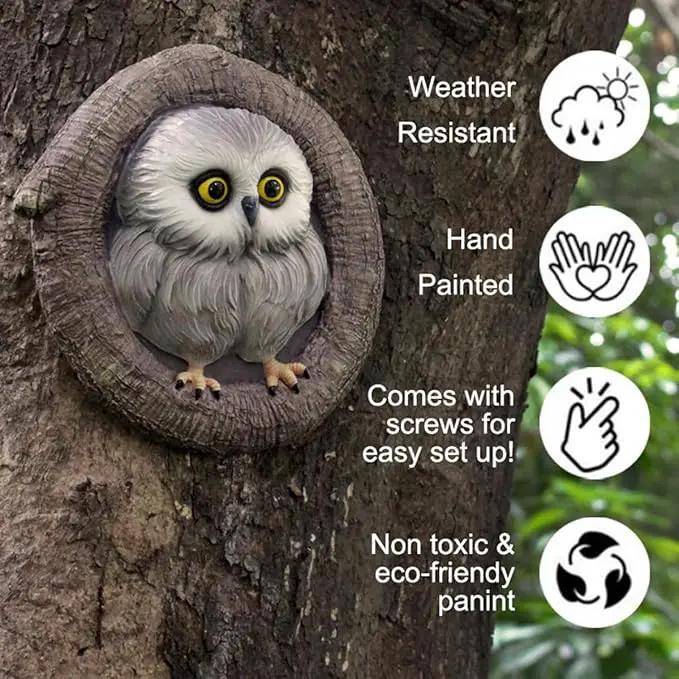 Owl Tree Hugger Whimsical Tree Sculpture Garden Statues Outdoor Tree Face Decor Garden Peeker Yard Art Decorations (Singel Owl) by GreenHaven Gardens
