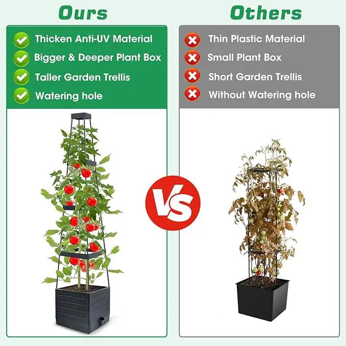1Pack Raised Garden Bed Planter Box with Trellis, 57" Self-Watering Tomato Cage Planters for Climbing Plants Vegetable Vine Flowers Outdoor & Indoor (57x9.8x9.8IN) by GreenHaven Gardens