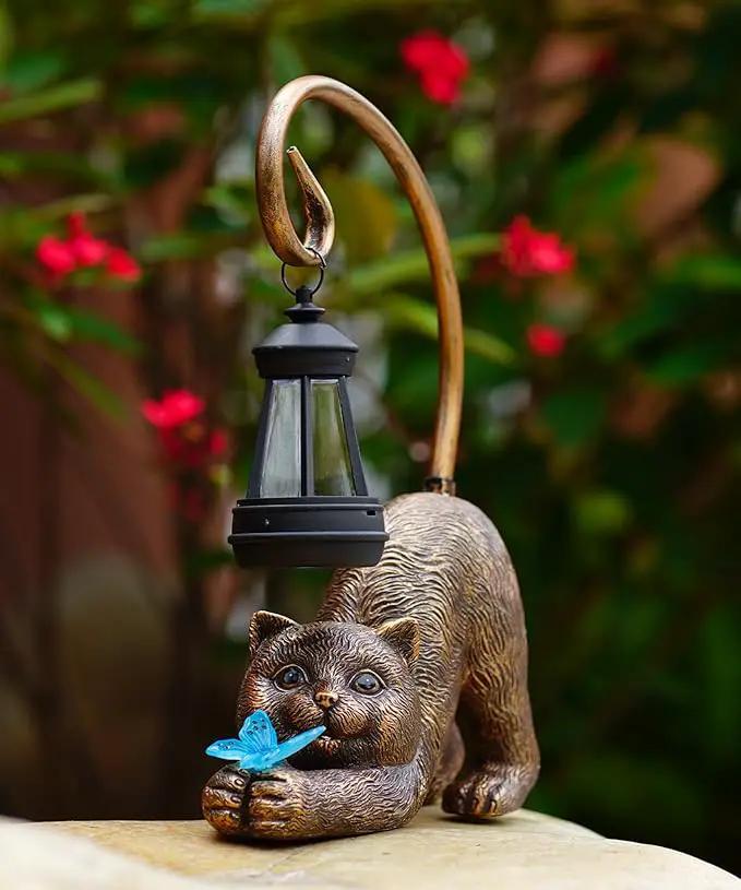Solar Cat Garden Statue for Outdoor: Outside Sculptures Decor for Art Patio Balcony Yard Lawn – Unique Birthday Gift for Women Mom Grandma by GreenHaven Gardens