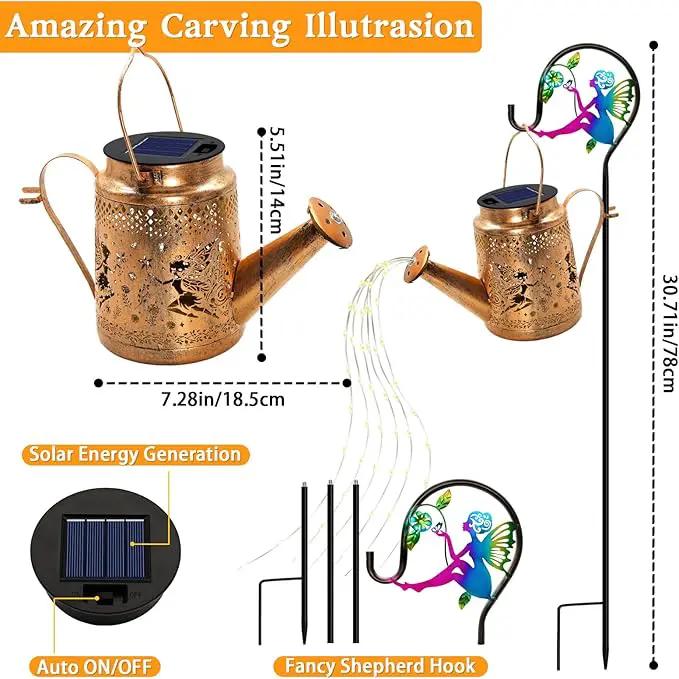 Solar Lanterns Outdoor Waterproof,Metal Watering Can Garden Decor,Fairy Hanging Solar Path Lights Yard Art,Outside Patio Decorations Gardening Birthday Gifts for Mom Grandma Women（with Shepherd Hook） by GreenHaven Gardens
