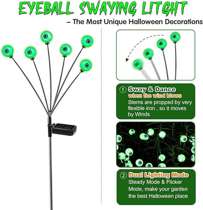 TONULAX Halloween Decorations Outdoor, 2 Pack Upgraded Solar Scary Eyeball Lights with Dual Lighting Modes, Swaying Firefly Lights, Solar Pathway Light for Yard, Garden,Yard Decor, Party (Green) by GreenHaven Gardens