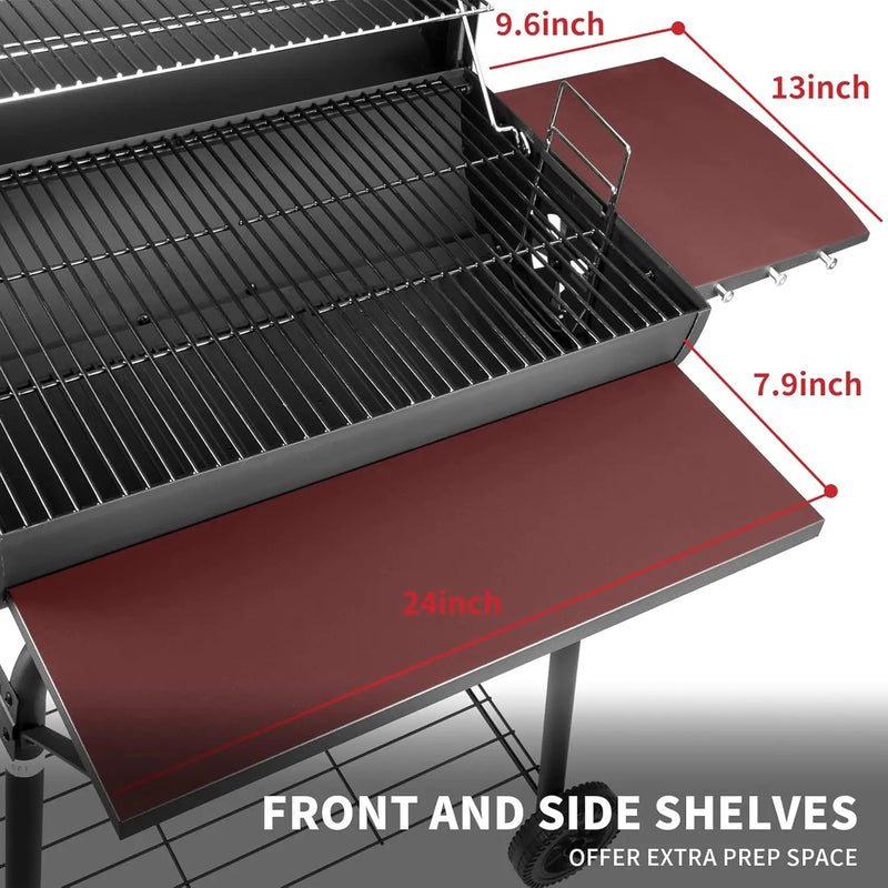 Barrel Charcoal Grill, Large Charcoal Grills with Front and Side Shelf, 627 Square Inches Cooking Grid, Outdoor BBQ Grill, Perfect for Backyard Camping, Patio Parties, and Picnics by GreenHaven Gardens