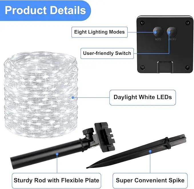Brightever Solar Outdoor LED String Lights 288Ft Waterproof, 4-Pack Each 72FT 200 LED Solar Powered Fairy Lights with 8 Modes, Outside Twinkle Lights for Backyard, Balcony, Christmas (Daylight White) by GreenHaven Gardens