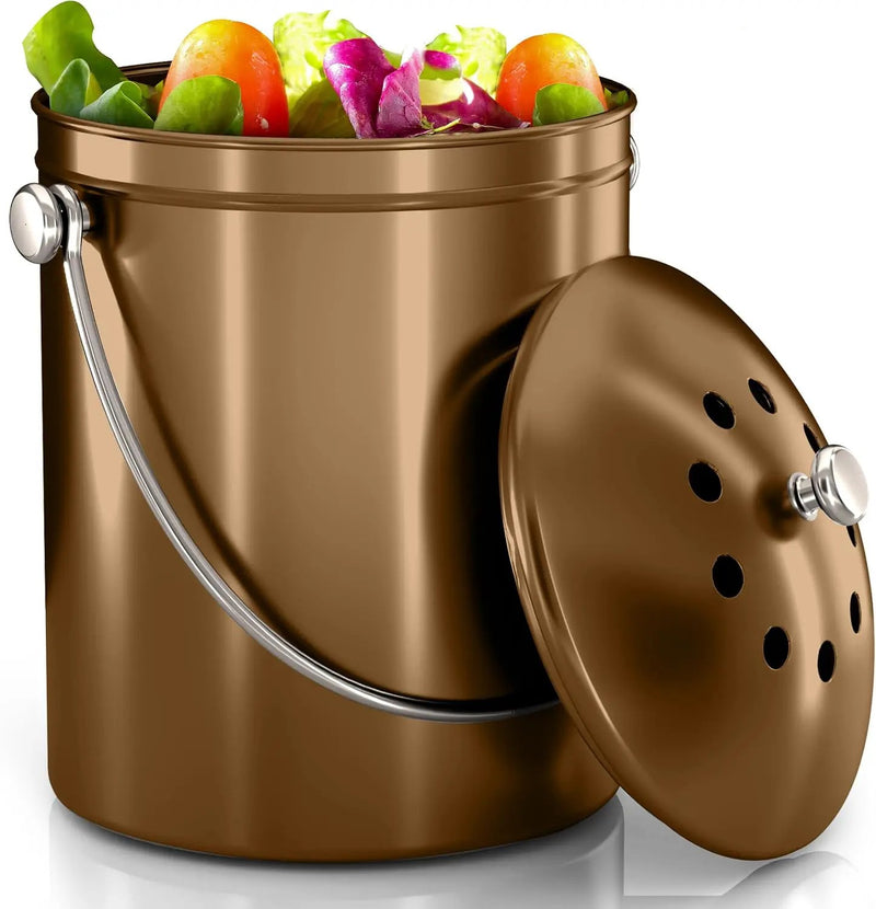 Utopia Kitchen Compost Bin for Kitchen Countertop, 1.3 Gallon Compost Bucket for Kitchen with Lid, Includes 1 Spare Charcoal Filter (Bronze) by GreenHaven Gardens