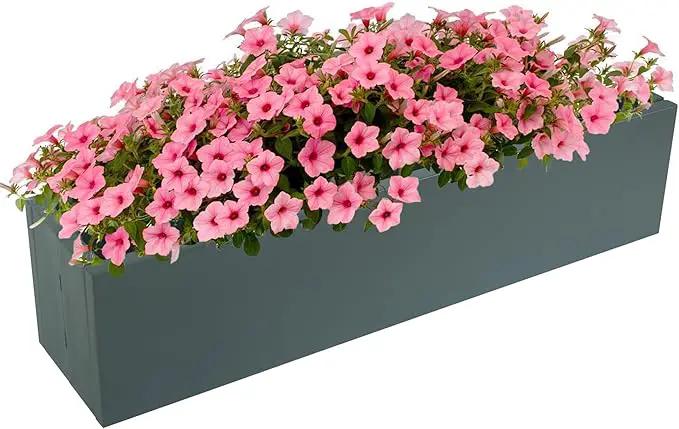 Metal Railing Planter Box, 30 Inch Balcony Planters with Adjustable Brackets, Large Hanging Planters for Outdoor Fence Deck by GreenHaven Gardens
