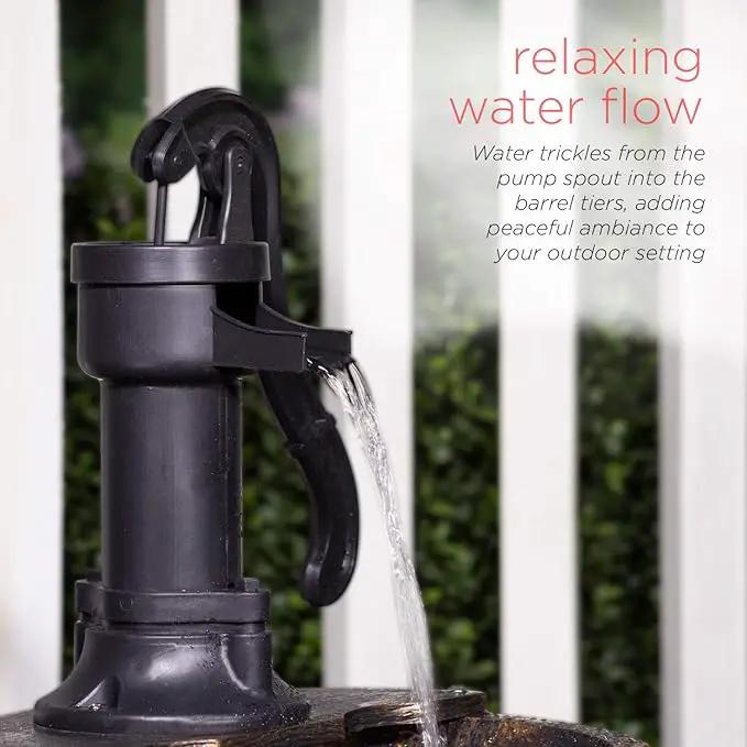 Alpine Corporation - Outdoor Rustic 2-Tiered Barrel and Pump Water Fountain – Bronze Finish, Relaxing Water Flow, Ideal for Garden, Patio, & Yard Décor, 27"H by GreenHaven Gardens