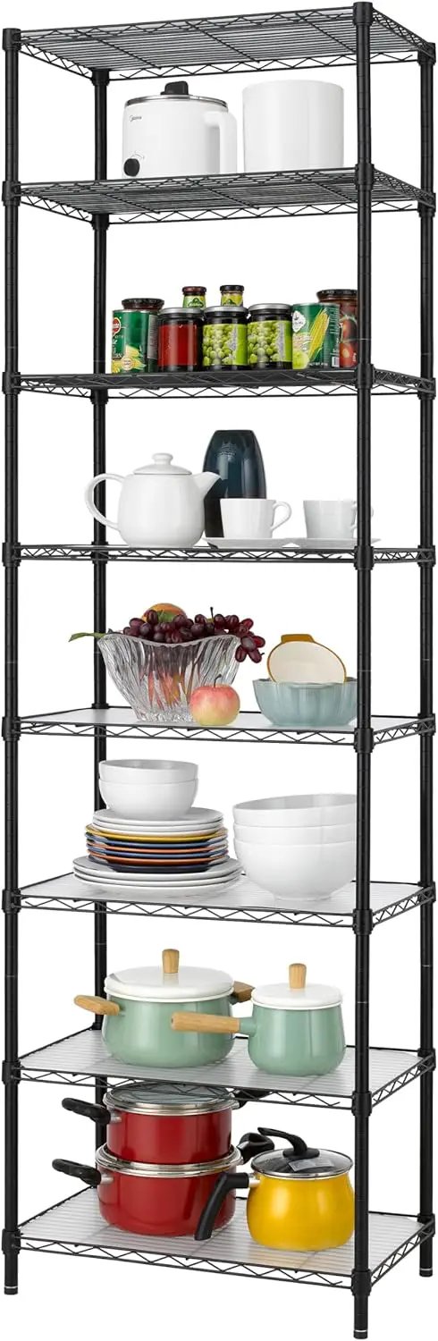 Finnhomy 8-Tier Wire Shelving Unit Adjustable Steel Wire Rack Shelving, 80.7 Inches Height 8 Shelves Metal Storage Rack, Pantry Shelves for Storage with PE mat, NSF Certified, Black by GreenHaven Gardens