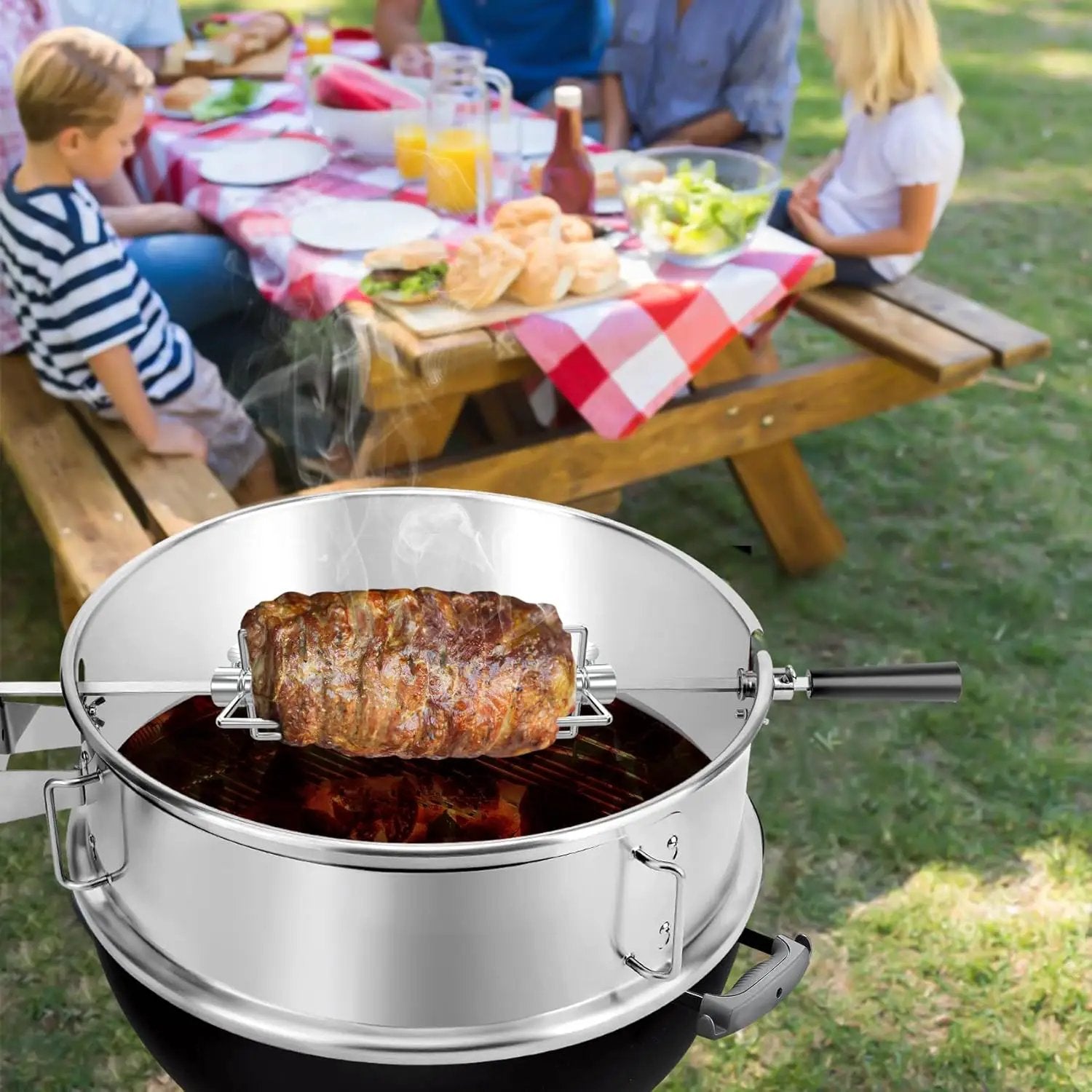 only fire Stainless Steel Multi-Purpose Rotisserie and Pizza Combo Kit for Weber 18" and Other Similar Kettle Grills - Include Pizza Peel and Pizza Stone by GreenHaven Gardens