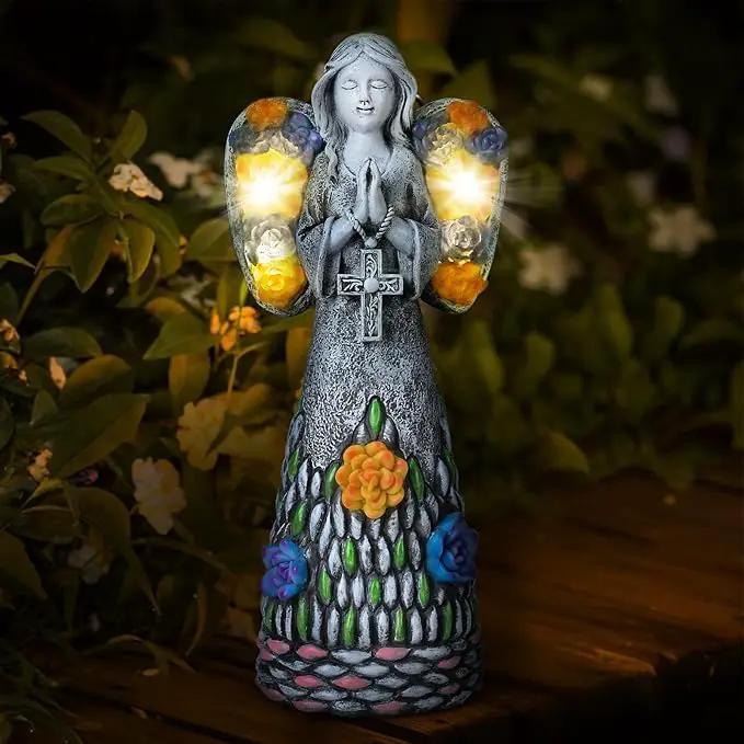 Yiosax-Garden Angels Outdoor Statue-Solar Lights Decor - Solar Angels for Cemetery Grave Cross Praying Succulent Wings Remembrance Angel Figurine Lawn Yard Decorations, White, Yiosax-Angel04 by GreenHaven Gardens