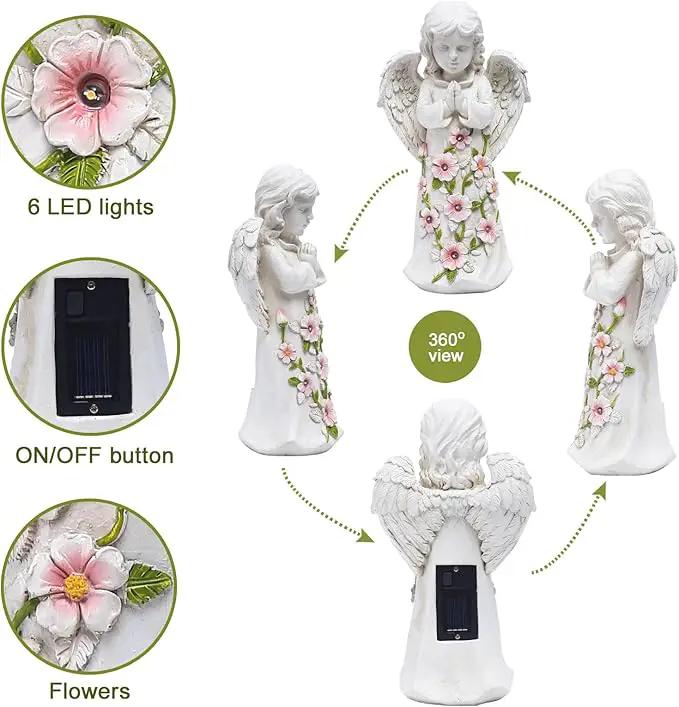 Nacome Solar Garden Outdoor Statues Angel with Succulent and 7 LED Lights – Lawn Decor for Patio, Balcony, Yard Ornament - Unique Housewarming Gifts by GreenHaven Gardens