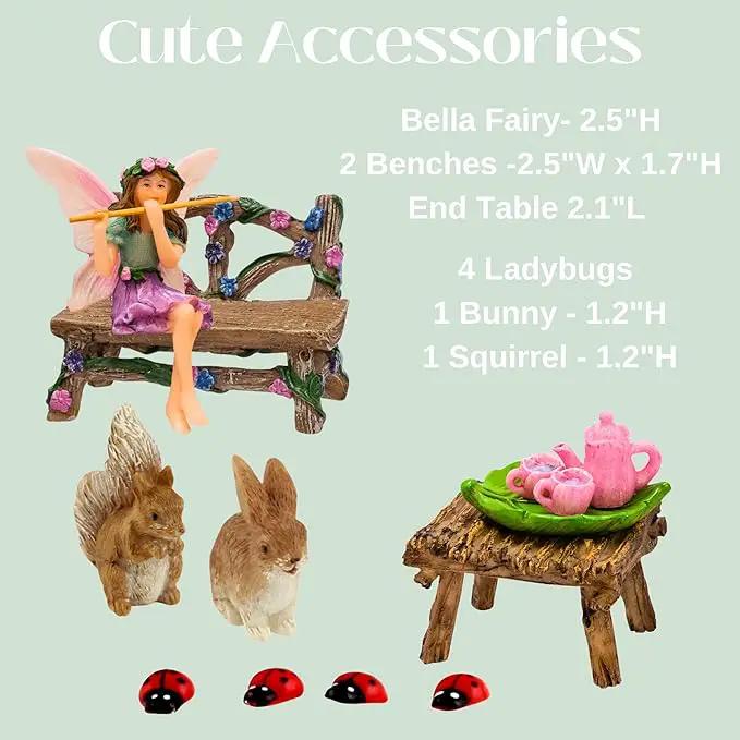 Fairy Garden Accessories Outdoor - Colorful Fairy Garden Starter Kit with a Fairy for a Garden and Miniature Furniture - 14 Piece Set by GreenHaven Gardens