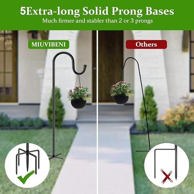 Shepherds Hooks for Outdoor, 48 Inches Garden Bird Feeder Pole for Hanging Bird Feeder, Plant Baskets, Solar Light Lanterns, Outdoor Plant Hanger Hook with 5 Base Prongs, 2 Packs by GreenHaven Gardens