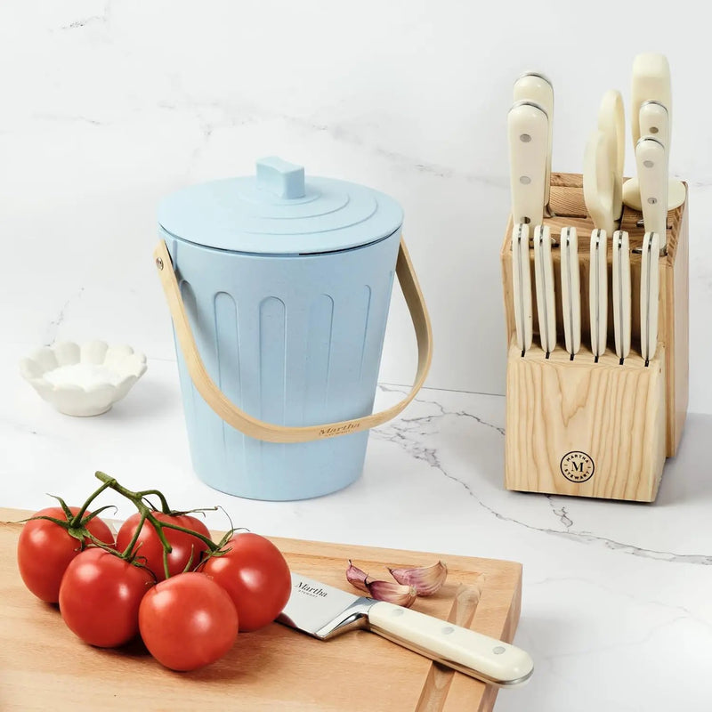 Martha Stewart Indoor Compost Bin | Countertop Composting Bucket for Kitchen | .7 Gallon Capacity | Includes Filter | Plant Based Materials | Light Blue by GreenHaven Gardens