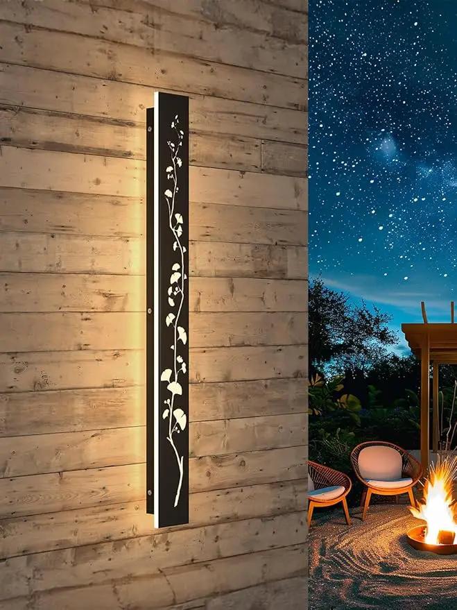 Modern Outdoor Wall Lights 31.5inch LED Long Wall Sconce 3000K Ginkgo Hollow Design Wall Mount Porch Lights 25W Exterior Lighting Fixtures for Patio Balcony Terrace Garden by GreenHaven Gardens