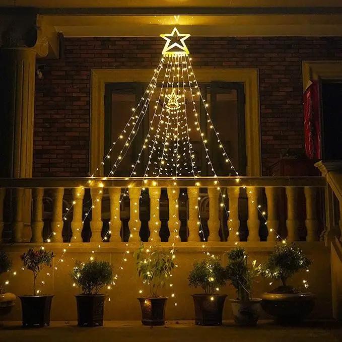 Christmas Decorations Star String Lights, 320 LED Waterfall Tree Lights with 13" Topper Star 8 Lighting Modes Indoor Outdoor Decorative for New Year, Holiday, Wedding, Party by GreenHaven Gardens