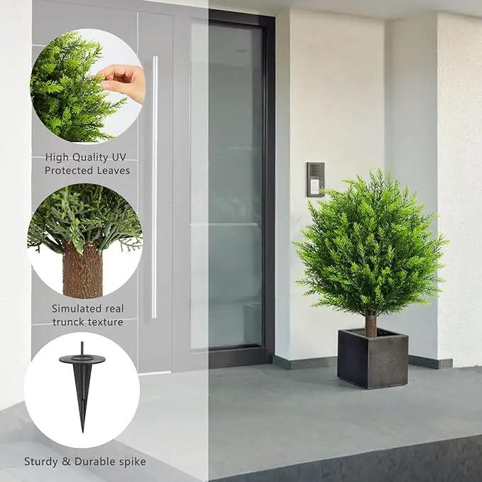 26.5" Artificial Cedar Topiary Ball Trees, Set of 2 UV Resistant Fake Evergreen Trees Shrubs Bushes Artificial Plants with Ground Spike Faux Cypress Plants for Indoor Outdoor Front Porch Garden by GreenHaven Gardens