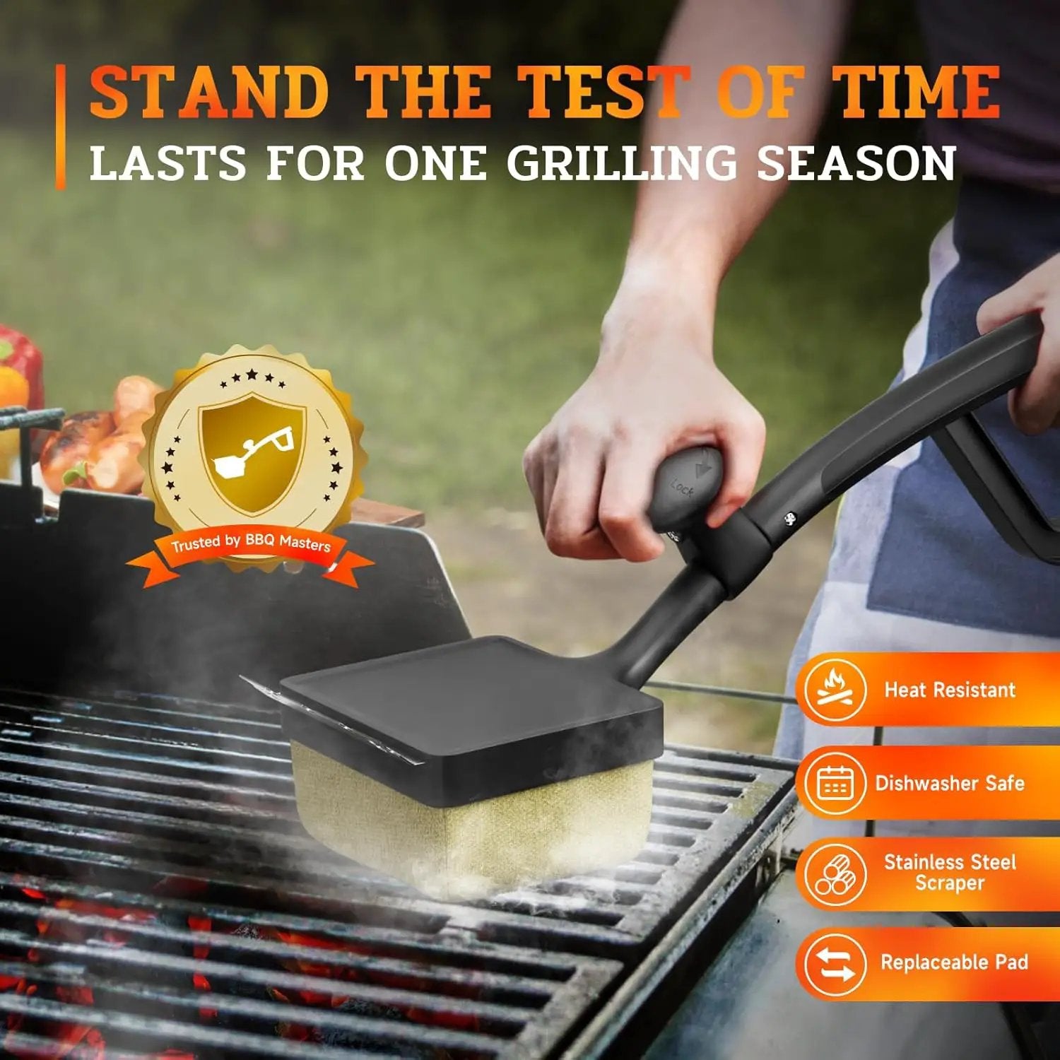 Bristle-Free Pro Grill Brush | Steam Clean Cast Iron & Stainless Grates in 180 Sec | Heavy-Duty Outdoor BBQ Tool for Men - Instant Clean, Black by GreenHaven Gardens