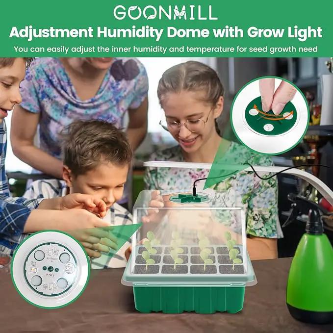 Seed Starter Tray with Grow Light, 5 Packs Plant Starter Tray Seedling Starter Kit with Humidity Domes Base Indoor Greenhouse Mini Propagator Station for Seeds Growing Starting (12 Cells per Tray) by GreenHaven Gardens