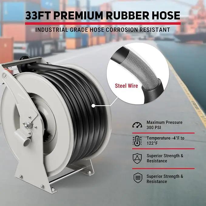 Fuel Hose Reel, 1" x 33' Diesel Fuel Reel with Refueling Nozzle, 300 PSI Heavy-duty Steel Construction Used for Aircraft Ship Vehicle Tanker Truck by GreenHaven Gardens