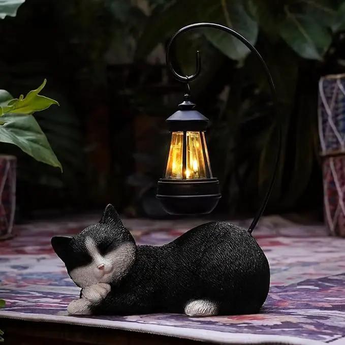 Garden Statue Solar Cat Figurine with Solar Lantern, 13" Tall Cat Statue Resin Kitten Yard Art, Cat Statues Outdoor Statue Decoration for Whimsical Lawn, Porch, Balcony, Housewarming Gifts for Mom by GreenHaven Gardens