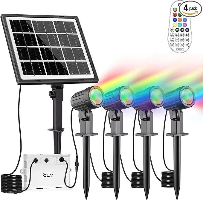 CLY 4-in-1 Solar Spot Lights Outdoor Color Changing, Solar Landscape Spotlights RGB Lighting IP66 Waterproof 45.93ft Cable Auto ON/Off Adjustable Garden Spotlight for Yard, Garden, Pool, Lawn, Statue by GreenHaven Gardens