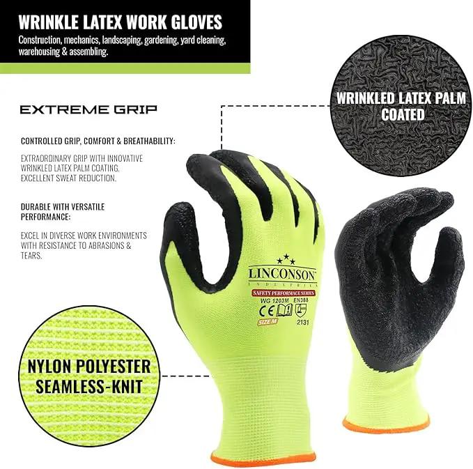 linconson 12 Pack Safety Performance Series Construction Mechanics Wrinkle Latex Work Gloves by GreenHaven Gardens