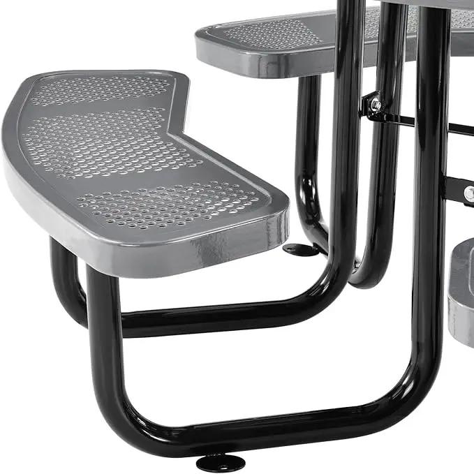 Global Industrial 46" Round Picnic Table, Perforated Metal, Thermoplastic Coating, Attached Benches, 1-1/2” Umbrella Pole Hole, Outdoor-Rated, 1000 lbs Capacity, Gray by GreenHaven Gardens