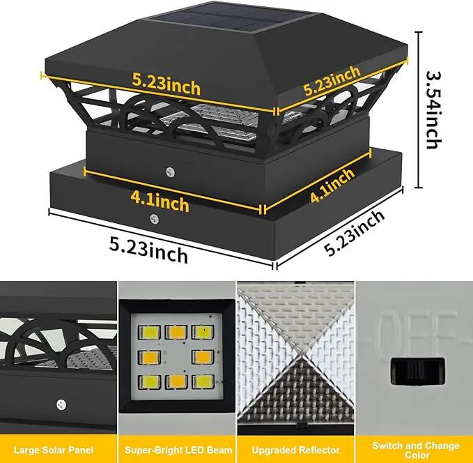T-SUN Solar Powered Post Cap Lights Outdoor Waterproof for 4x4/5x5/6x6 Wooden/Vinyl Fences - Adjustable Warm/Cool White Modes for Deck, Mailbox, Garden, Porch, Patio, and Decorative Accents (6 Pack) by GreenHaven Gardens