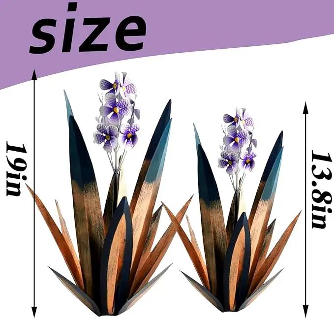 Jesokiibo Tequila Rustic Sculpture DIY Metal Agave Plant Home Decor Rustic Hand Painted Metal Agave Garden Ornaments Outdoor Decor Figurines Home Yard Decorations Stakes Lawn Ornaments (Blue 2PCS) by GreenHaven Gardens