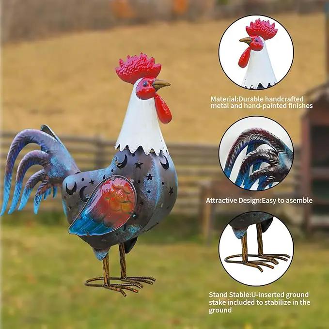 LIFFY Solar Rooster Outdoor Decor,18" Metal Rooster Yard Decor with LED Lights,Chicken Home Decorative Ornaments,Garden Statues for Outside Patio Backyard Landscape Lawn by GreenHaven Gardens