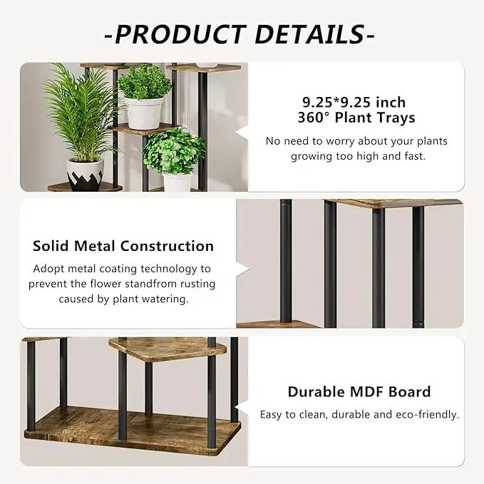 AZERPIAN Plant Stand 7 Tier Indoor Metal Flower Shelf for Multiple Plants Corner Tall Flower Holders for Patio Garden Living Room Balcony Bedroom, Black (7 Tier-Black) by GreenHaven Gardens