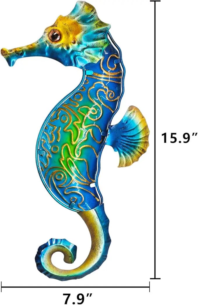 John's Studio Seahorse Sea Wall Decor Outdoor Metal Garden Hanging Art Glass Sculptures Home Ocean Theme Decorations for Kitchen Bathroom and Pool by GreenHaven Gardens