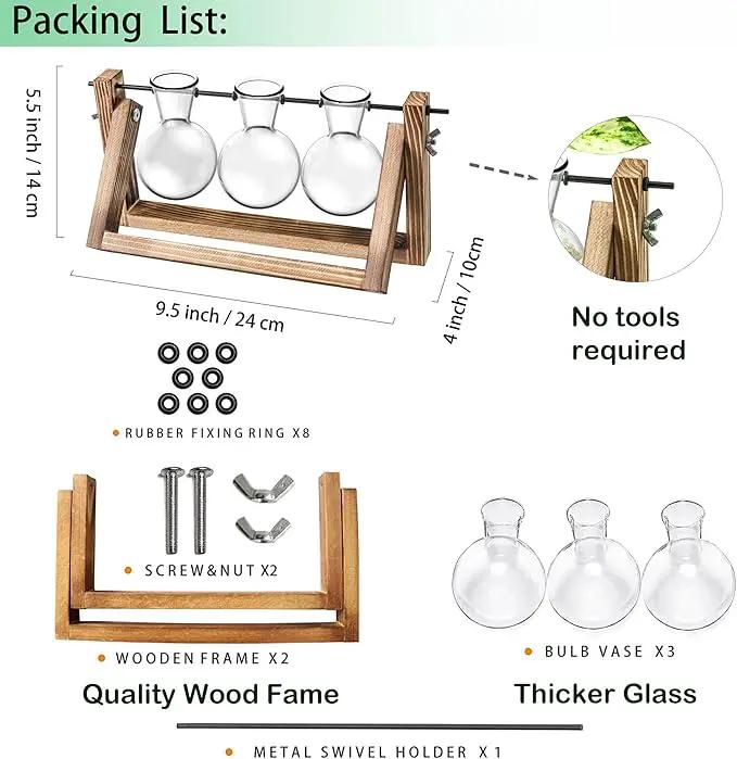 Ivolador Plant Propagation Station,Bulb Plant Terrarium with Wooden Stand,Unique Gardening Gifts for Women Plant Lovers,Hydroponic Indoor Planter Home Office Garden Wedding Decor-3 Bulb Glass Vases by GreenHaven Gardens