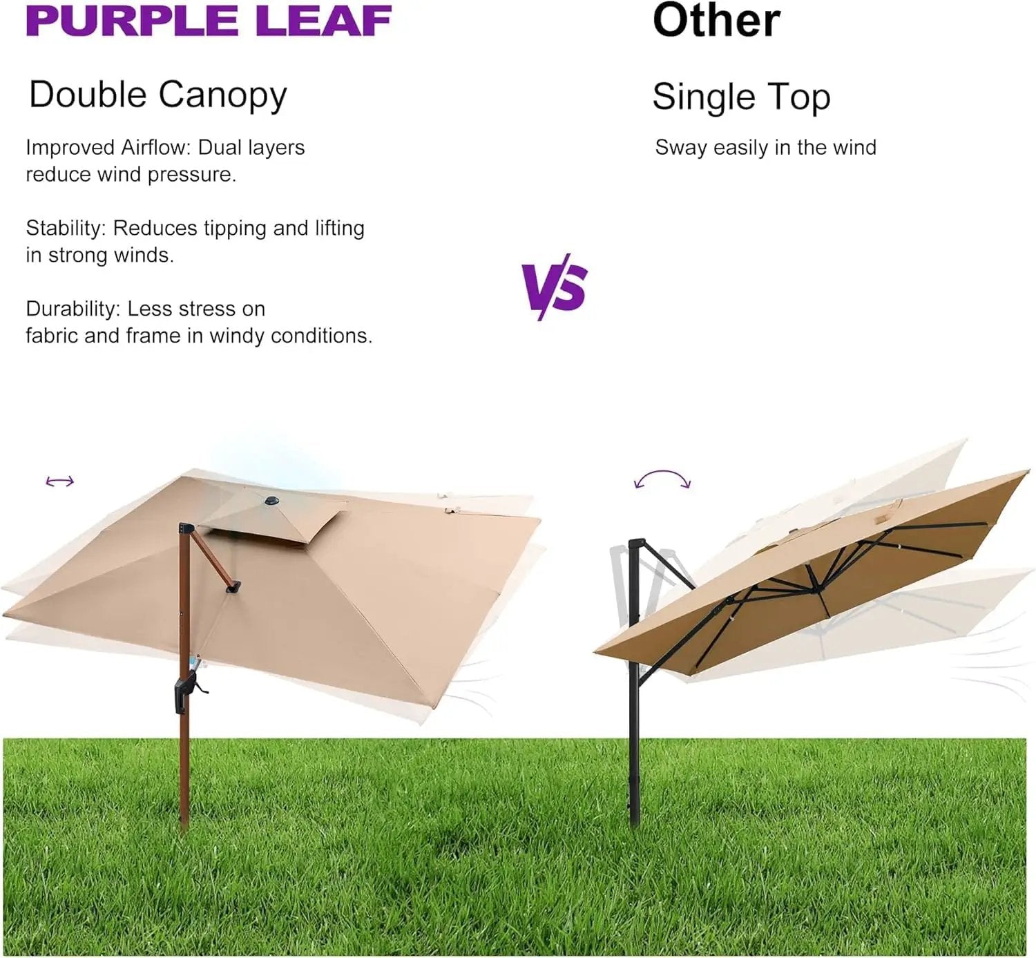 PURPLE LEAF 11' X 11' Patio Umbrella Cantilever Outdoor Umbrellas Square Large Parasol Windproof Sunshade Heavy Duty Sun Umbrellas for Deck Pool Patio Garden, Beige by GreenHaven Gardens
