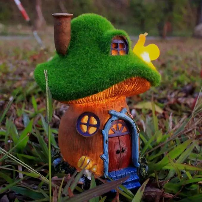 Mushroom Garden Statues,Outdoor Fairy House Figurine with Solar Powered Garden Light, Gifts for Women Mom Grandma Halloween Decor or Yard Decor (Resin) by GreenHaven Gardens