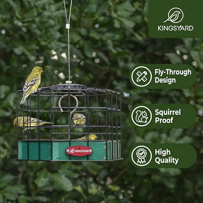 Kingsyard Squirrel Proof Platform Bird Feeders for Outdoor Hanging, Caged Bird Feeder for Small Wildbirds, Recycled Plastic Feeding Platform with Metal Seed Tray, Green by GreenHaven Gardens