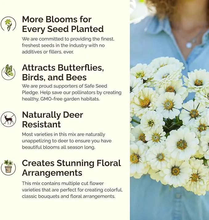 Eden Brothers Cloud 9 Flower Mixed Seeds for Planting, 1/4 lb, 120,000+ Seeds with White Candytuft, Cosmos Purity | Attracts Pollinators, Plant in Spring or Fall, Zones 3, 4, 5, 6, 7, 8, 9, 10 by GreenHaven Gardens